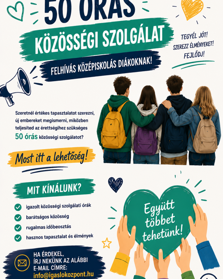 Felhívás középiskolás diákoknak 50 órás közösségi szolgálatra 
