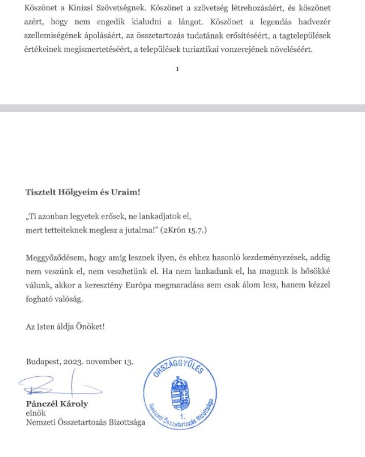 Pánczél Károly üdvözlő sorai 2